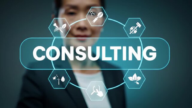 Businesswoman Selecting Consulting Services on Digital Interface