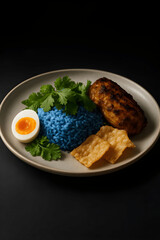 Fine Dining Nasi Kerabu with Blue Rice and Grilled Chicken