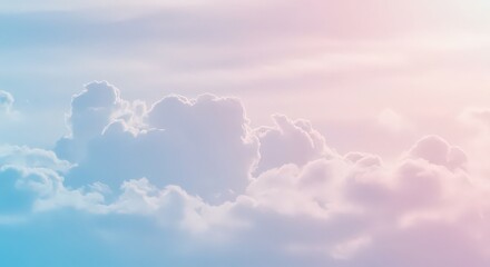 A dreamy pastel sky with fluffy clouds in shades of pink blue and white creating a soft ethereal scene