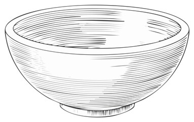 Hand Drawn Illustration of a Simple Round Ceramic Bowl with Linear Shading