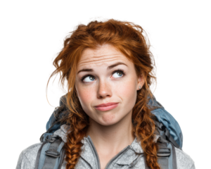 Adventurous girl contemplating wanderlust portrait isolated on transparent background