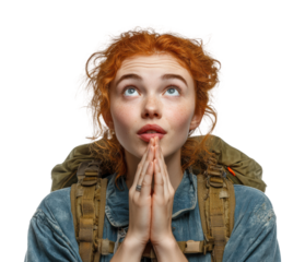 Hiking adventure exploration portrait nature hopeful perspective isolated on transparent background