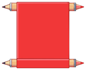 Creative red blank banner scroll held by pencils cartoon illustration for notes messages or education