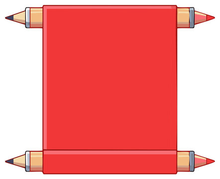 Creative red blank banner scroll held by pencils cartoon illustration for notes messages or education