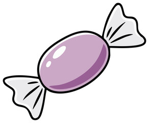 Wrapped candy, purple color, isolated on white background, illustration