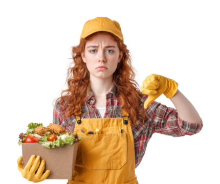 Negative reaction to unappetizing food delivery kitchen disappointment isolated on transparent background