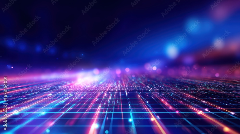 Aufkleber abstract digital landscape with vibrant lines and lights creating a sense of motion and depth