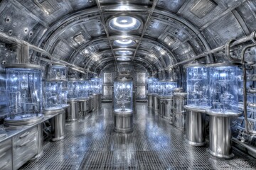 Futuristic Museum Corridor With Aquariums