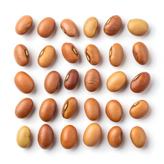 Obraz premium Close-up of dried horse gram beans neatly arranged on a white background, showcasing their small size