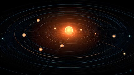 Star surrounded by five glowing planetary orbits highlighting habitable zones.