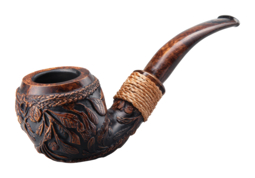 Intricate carved smoking pipe artisan craft isolated on transparent background - Powered by Adobe