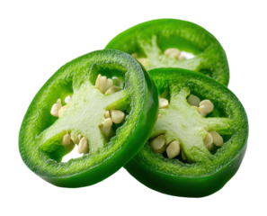 Fresh green jalapeno slices kitchen food bright isolated on transparent background