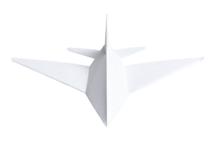 Minimal Paper Plane Flying Towards Viewer, Foreshortened Perspective, Isolated transparent backgroud png