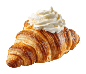 Delicious croissant with whipped cream bakery food cozy isolated on transparent background