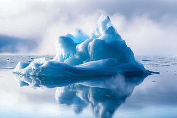 Iceberg Reflection in Calm Arctic Water Under Soft Natural Light