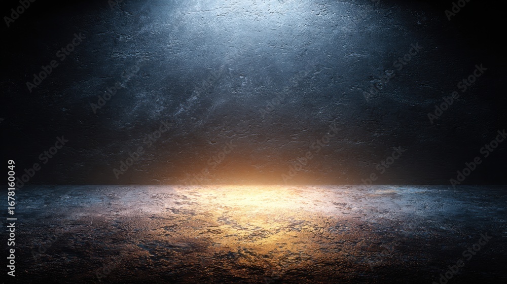 Poster mysterious lighting and textured wall: an abstract composition of light and shadow dominates a textu