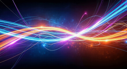 Obraz premium Abstract light trails featuring blue orange and purple hues creating a dynamic and vibrant composition