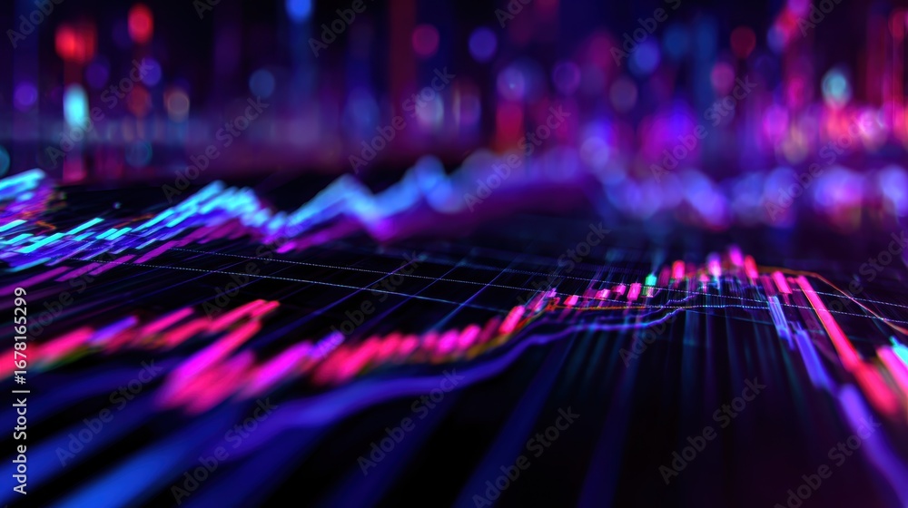 Aufkleber vibrant abstract representation of digital data trends with glowing lines and colorful patterns in a
