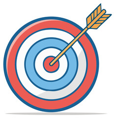 Arrow hitting the bullseye on a colorful target board symbolizing success and achievement