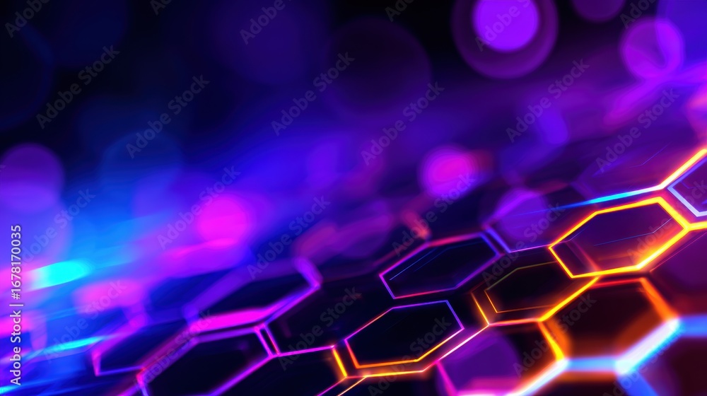 Aufkleber abstract colorful hexagonal pattern with glowing edges creating a vibrant digital background