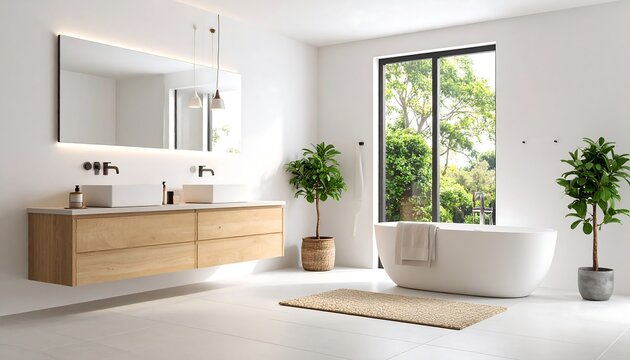 Modern, bright bathroom with natural light - Powered by Adobe