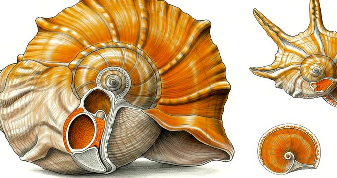 Detailed illustration of a seashell showcasing anatomy
