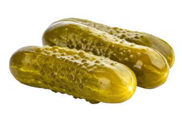 Delicious pickled gherkins dill pickles food condiment snack appetizer fermented cucumbers isolated on transparent background