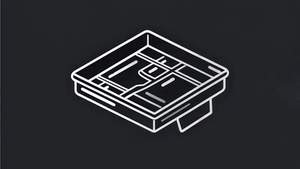 Isometric White Outline of a Desk Organizer on a Dark Background