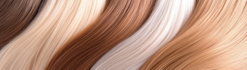Fototapeta premium Ombre hair extensions, transitioning from ash brown to icy blonde, displayed against a glowing gradient