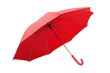 Vibrant red umbrella open protection weather accessory rain gear waterproof design element illustration isolated on transparent background