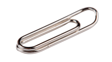 A single metallic paperclip on a white isolated background, perfect for office supplies and organization.