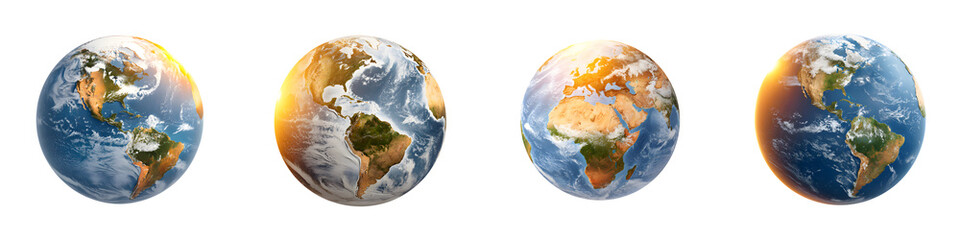 Obraz premium Planet Earth Views: Diverse Angles of Our World on White Backdrop