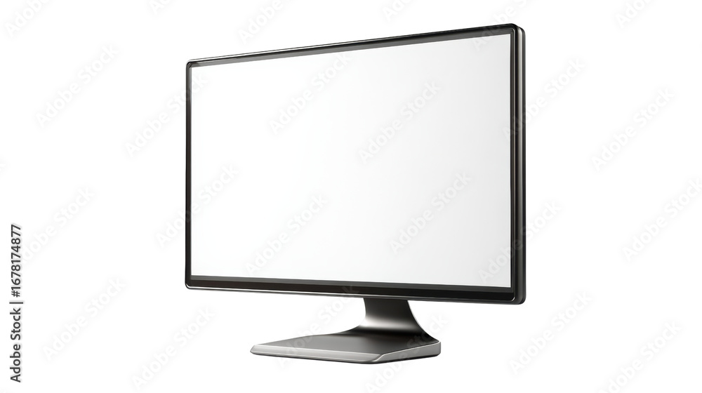 Poster black computer monitor with a blank screen on a white isolate background.