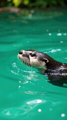 Naklejka premium Close-up of an otter swimming