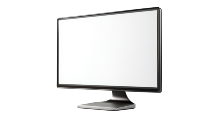 Black computer monitor with a blank screen on a white isolate background.