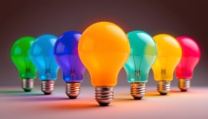 Closeup Colorful Light Bulbs Row
