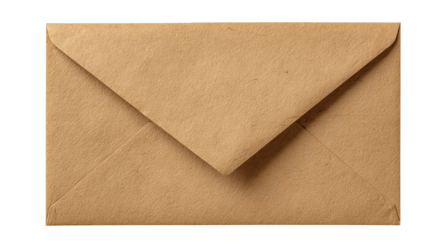 Brown envelope, white isolated background, perfect for mailing and stationery concepts.