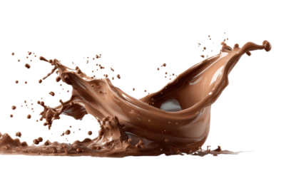 Chocolate splash isolated on a white background, dynamic and vibrant, perfect for dessert themes.