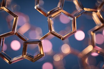 Molecular structure illustration with bokeh background, representing scientific research and innovation.