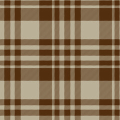 Seamless brown color check pattern. Repeating patern plaid. Checkered design for prints. Repeated tartan fabric. Vector scottish fabriс. Ekose texture. Madras flannel. Checker line. Stripe gingham