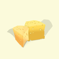 two pieces of cheese on a yellow background