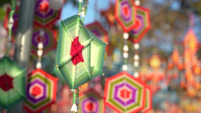 colorful Spider-web Thung hung is used in any holy or religious festival  in thailand