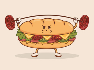 Cute Cartoon American SubSandwich Mascot Illustration