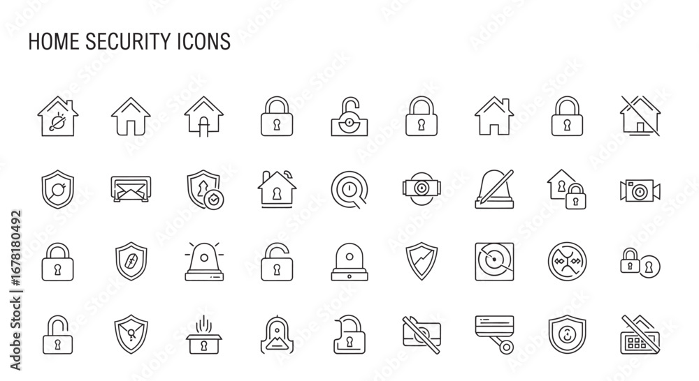 Poster home security system elements showing various protection measures against threats and unauthorized a