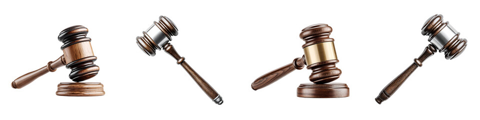 Fototapeta premium Gavel Collection: Wooden Judge's Hammers on White Background