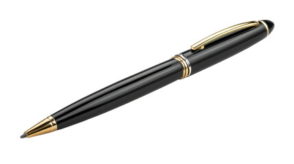 Elegant black pen with gold details on white background, perfect for branding and marketing.