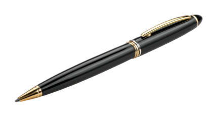 Elegant black pen with gold details on white background, perfect for branding and marketing.