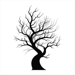 Fototapeta premium Bare Tree Silhouette Illustration: Twisted Branches Against a White Background, Dark and Eerie