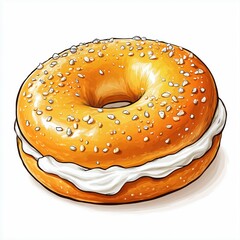 Whimsical Bagel Art: Cream-Filled Pastry and Sweet Sprinkles Illustration on White Background