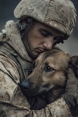 soldier holding dog military working animal emotional scene